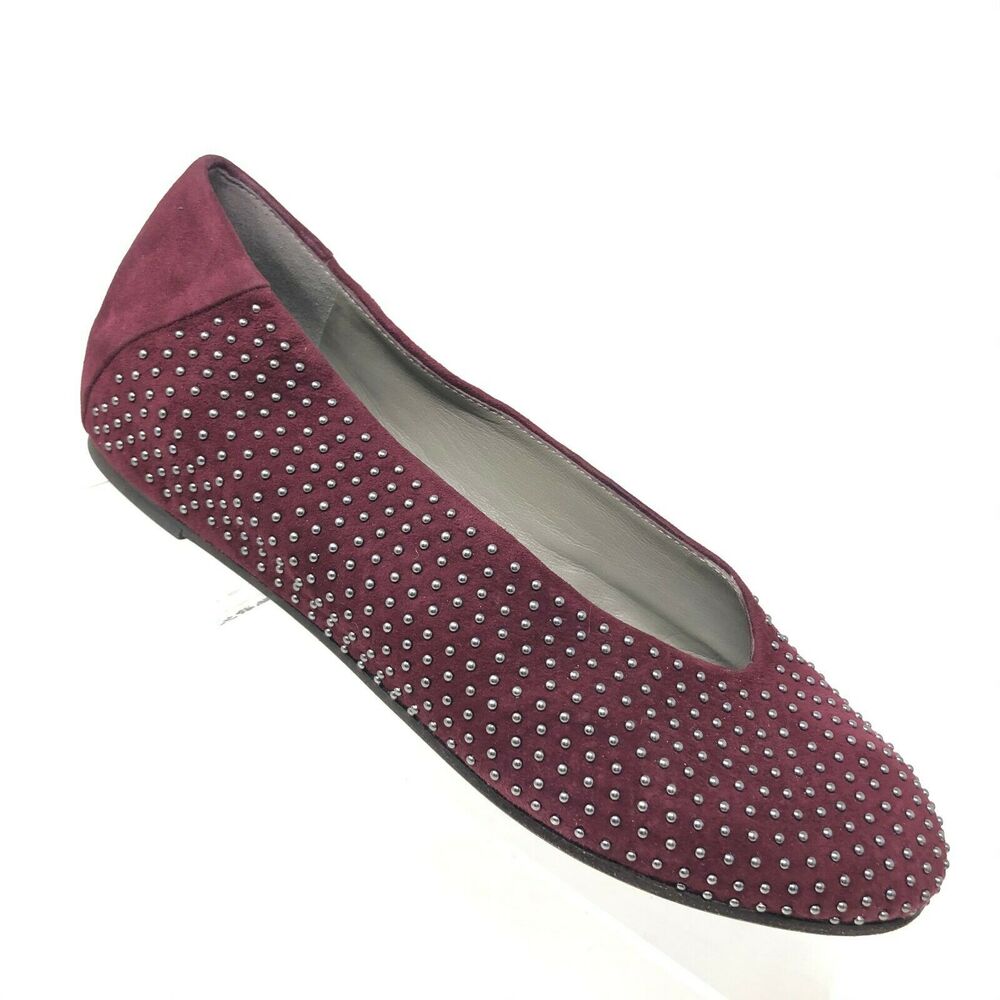 Eileen Fisher Patch‎ Ballet Flat Womens 8 Raisonette Burgundy Studded Suede
